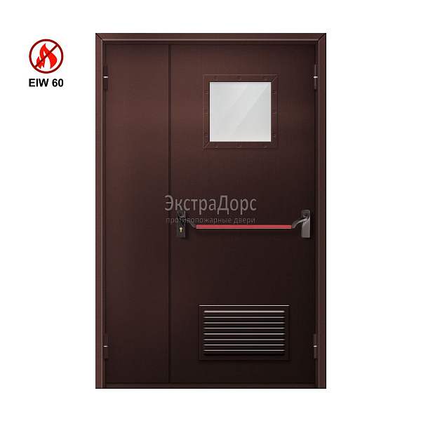 Противопожарная дверь с решёткой EIW 60 ДОП-EIW-60 ДП50 полуторная остекленная с антипаникой в Конаково  купить