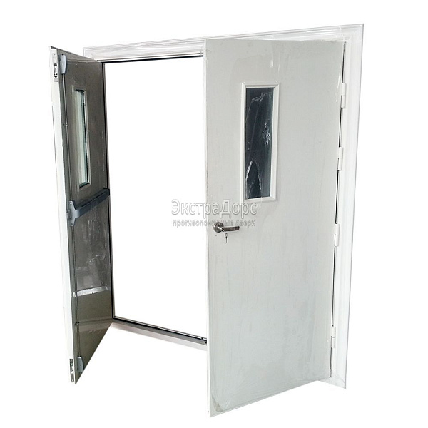 Двухстворчатая огнестойкая дверь EIW 60 двупольная стальная со стеклом в Конаково  купить