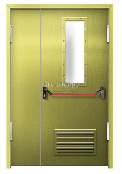 Противопожарная дверь EI 60 дымогазонепроницаемая стальная со стеклом, антипаникой и решеткой в Конаково  купить