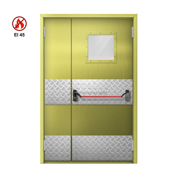Противопожарная дверь EI 45 ДОП-EI45 ДП138 полуторная остекленная с антипаникой в Конаково  купить