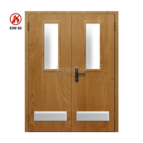 Двухстворчатая огнестойкая дверь с двумя решетками EIW 60 ДПМ-02-EIW-60 ДП75 двупольная остекленная в Конаково  купить
