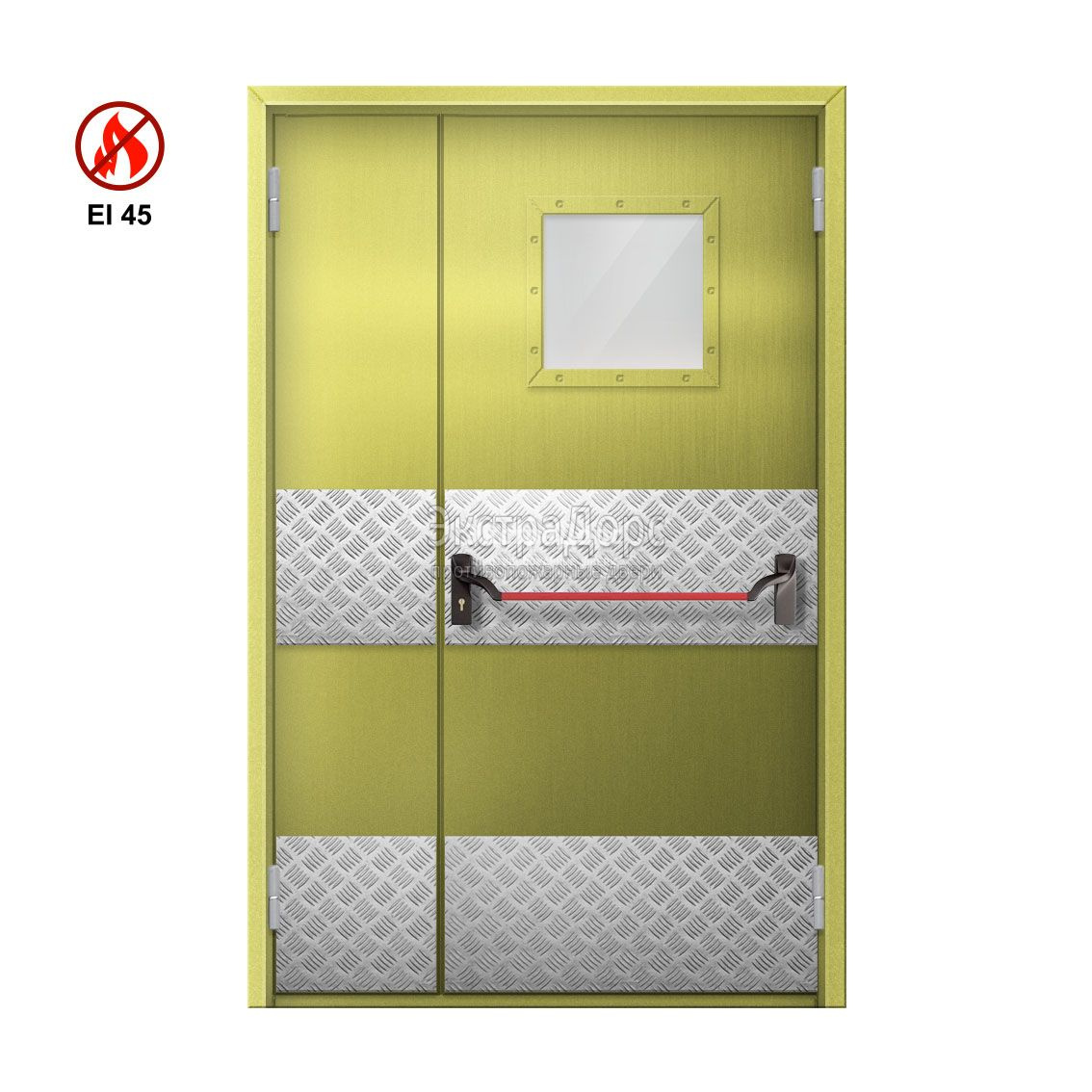 Противопожарная дверь EI 45 ДОП-EI45 ДП138 полуторная остекленная с антипаникой
