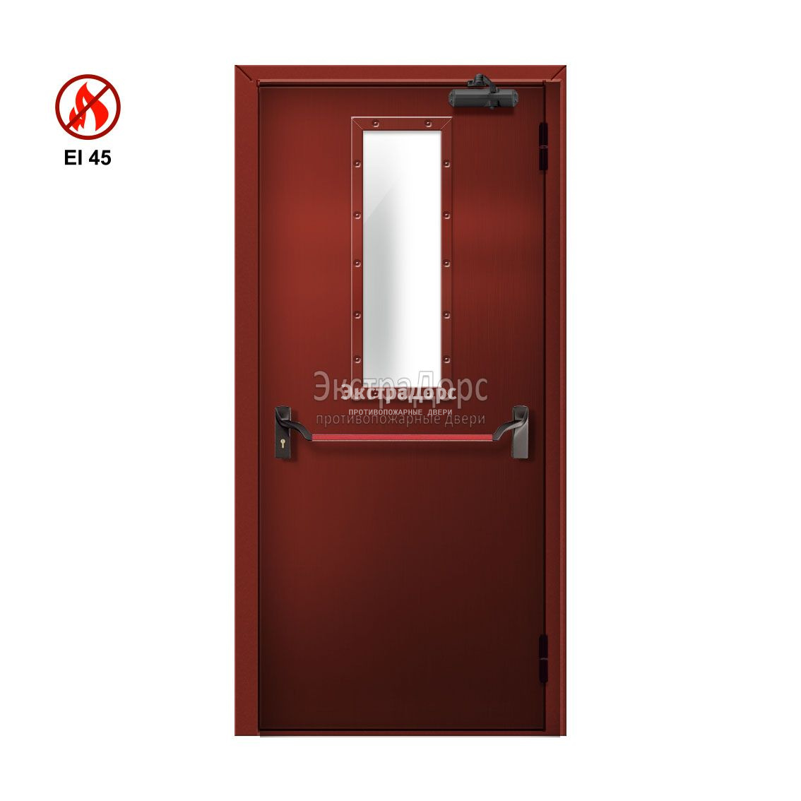 Противопожарная дверь EI 45 ДМП-01-EI45 ДП148 однопольная остекленная с антипаникой